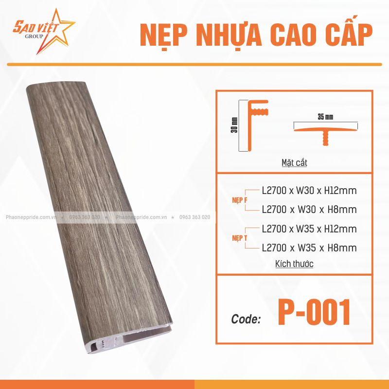 NẸP NHỰA VÂN GỖ MÃ P-001